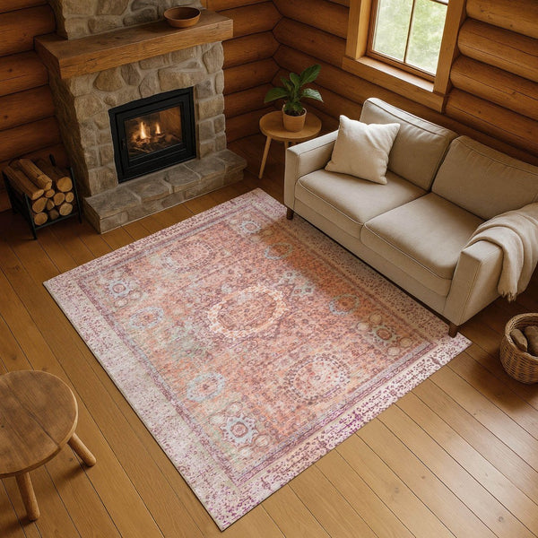 HomeRoots 8' X 10' Vibrant Orange and Gray Oriental Washable Area Rug with UV Protection for Family Homes 699774