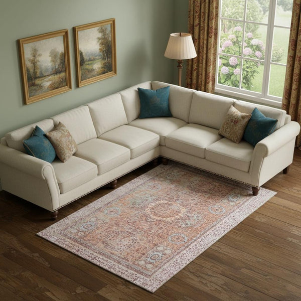 HomeRoots 10' X 14' Orange and Gray Oriental Area Rug - Durable, Washable, UV-Protected, Non-Slip Backing! 699776