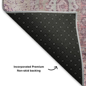HomeRoots 5' X 8' Pink and Gray Oriental Area Rug – Washable, UV Protected, Stylish and Durable for Homes 699778