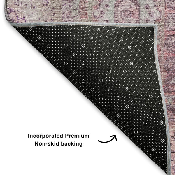 HomeRoots 5' X 8' Pink and Gray Oriental Area Rug – Washable, UV Protected, Stylish and Durable for Homes 699778