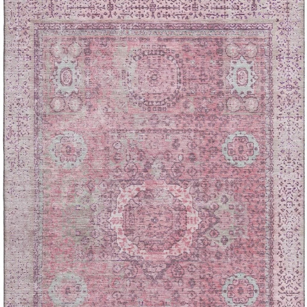 HomeRoots 5' X 8' Pink and Gray Oriental Area Rug – Washable, UV Protected, Stylish and Durable for Homes 699778