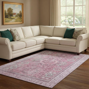 HomeRoots 8' X 10' Pink And Gray Oriental Area Rug - Durable, Stain-Resistant, UV Protected for Family Homes 699780