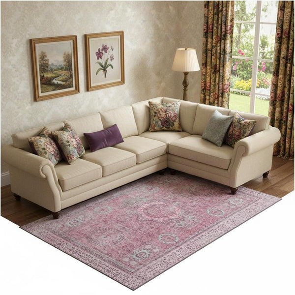 HomeRoots 10' X 14' Pink And Gray Oriental Washable Area Rug - Stain Resistant, UV Protected, Stylish & Durable 699782