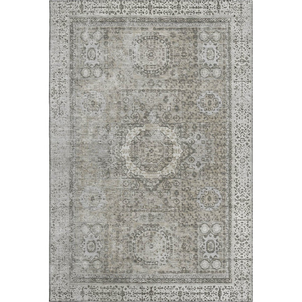 HomeRoots 5' X 8' Elegant Pewter and Silver Oriental Area Rug – Washable, Stain-Resistant, UV Protected! 699784