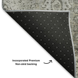 HomeRoots 5' X 8' Elegant Pewter and Silver Oriental Area Rug – Washable, Stain-Resistant, UV Protected! 699784