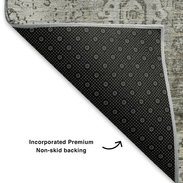 HomeRoots 5' X 8' Elegant Pewter and Silver Oriental Area Rug – Washable, Stain-Resistant, UV Protected! 699784