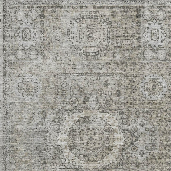 HomeRoots 5' X 8' Elegant Pewter and Silver Oriental Area Rug – Washable, Stain-Resistant, UV Protected! 699784
