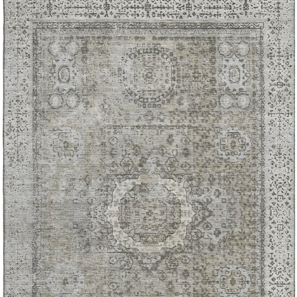 HomeRoots 5' X 8' Elegant Pewter and Silver Oriental Area Rug – Washable, Stain-Resistant, UV Protected! 699784