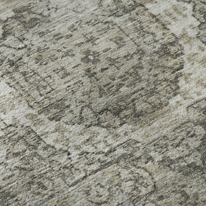 HomeRoots 8' Pewter and Silver Oriental Round Rug - Washable, UV Protected, Durable & Stain Resistant Design 699785