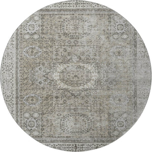 HomeRoots 8' Pewter and Silver Oriental Round Rug - Washable, UV Protected, Durable & Stain Resistant Design 699785