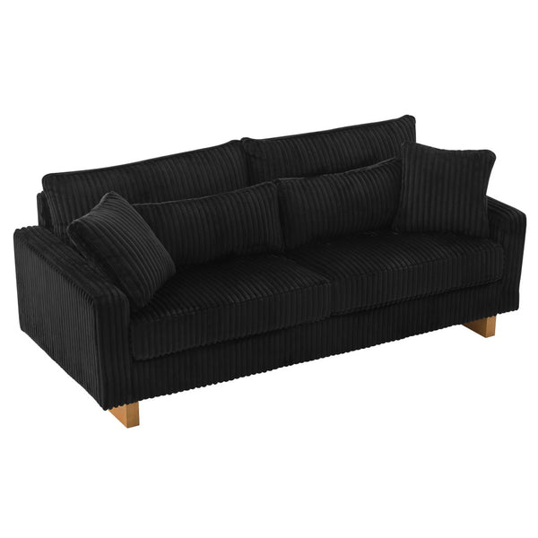 English Elm Modern Corduroy Upholstered Loveseat Sofa with Pocket Springs and Four Accent Pillows Black N763S000040B