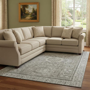 HomeRoots 8' X 10' Pewter and Silver Oriental Area Rug - Washable, UV Protected, Stain-Resistant Luxury Comfort 699786