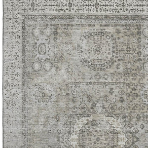 HomeRoots 8' X 10' Pewter and Silver Oriental Area Rug - Washable, UV Protected, Stain-Resistant Luxury Comfort 699786