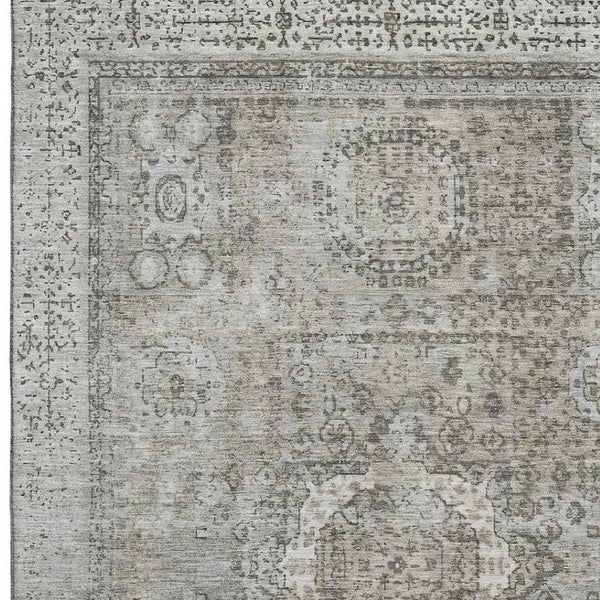 HomeRoots 8' X 10' Pewter and Silver Oriental Area Rug - Washable, UV Protected, Stain-Resistant Luxury Comfort 699786