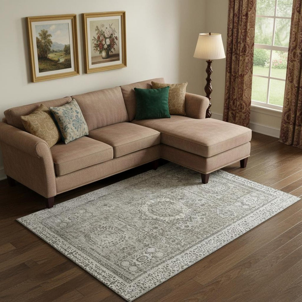 HomeRoots 9' X 12' Pewter & Silver Washable Area Rug with UV Protection – Durable, Stylish, Perfect for Families! 699787
