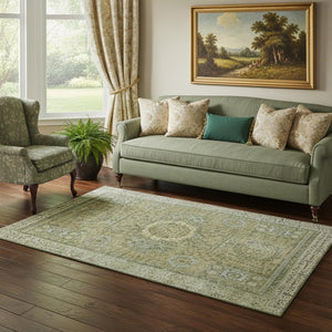 HomeRoots 5' X 8' Sage and Gray Oriental Area Rug – Washable, UV-Protected, Stylish & Durable for Every Room 699790