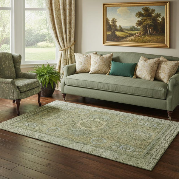 HomeRoots 5' X 8' Sage and Gray Oriental Area Rug – Washable, UV-Protected, Stylish & Durable for Every Room 699790