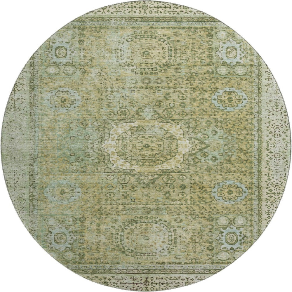 HomeRoots 8' Sage and Gray Oriental Round Rug – Washable, UV-Protected, Perfect for Homes with Kids & Pets! 699791