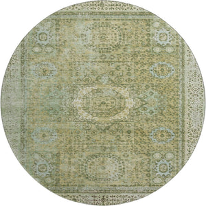 HomeRoots 8' Sage and Gray Oriental Round Rug – Washable, UV-Protected, Perfect for Homes with Kids & Pets! 699791
