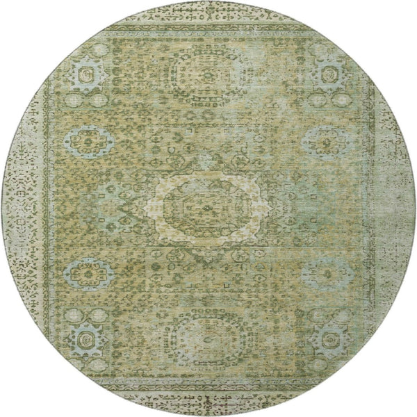 HomeRoots 8' Sage and Gray Oriental Round Rug – Washable, UV-Protected, Perfect for Homes with Kids & Pets! 699791