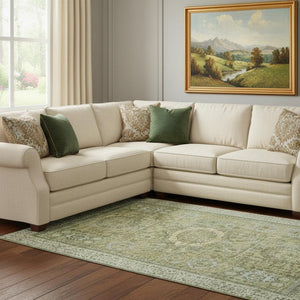 HomeRoots 8' X 10' Sage and Gray Oriental Area Rug - Durable, Washable, UV Protected for Elegant Living Spaces 699792