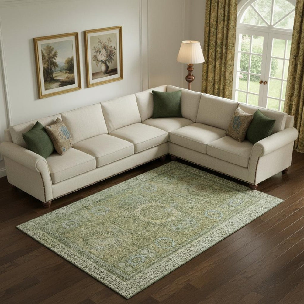 HomeRoots 9' X 12' Elegant Sage and Gray Oriental Area Rug - Washable, UV Protected, Stain-Resistant Design 699793