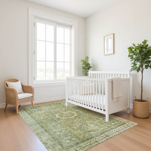 HomeRoots 9' X 12' Elegant Sage and Gray Oriental Area Rug - Washable, UV Protected, Stain-Resistant Design 699793