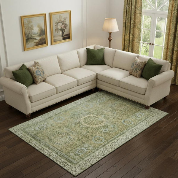 HomeRoots 10' X 14' Sage and Gray Oriental Area Rug – Washable, Stain Resistant, UV Protection for Busy Homes 699794