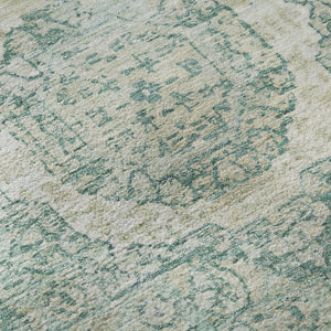 HomeRoots 5' X 8' Turquoise & Beige Oriental Area Rug – Durable, Washable, UV-Protected for Stylish Living Spaces 699796