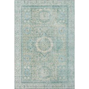 HomeRoots 5' X 8' Turquoise & Beige Oriental Area Rug – Durable, Washable, UV-Protected for Stylish Living Spaces 699796