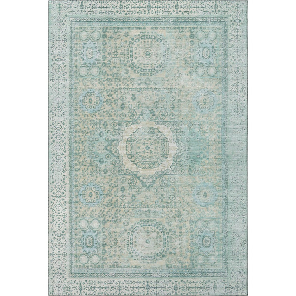 HomeRoots 5' X 8' Turquoise & Beige Oriental Area Rug – Durable, Washable, UV-Protected for Stylish Living Spaces 699796