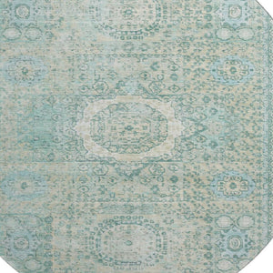 HomeRoots 8' Turquoise and Beige Oriental Round Rug - Washable, UV Protected, Stain Resistant for Homes 699797