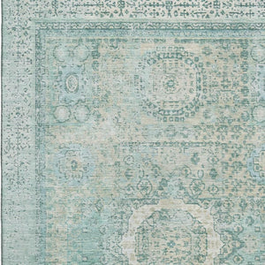HomeRoots 8' X 10' Turquoise & Beige Oriental Area Rug - Stain-Resistant, UV-Protected, Non-Slip Backing 699798