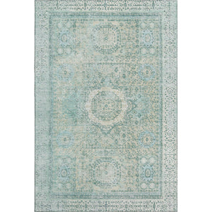 HomeRoots 9' X 12' Turquoise and Beige Oriental Area Rug - Stain Resistant, UV Protected, Family-Friendly Design 699799
