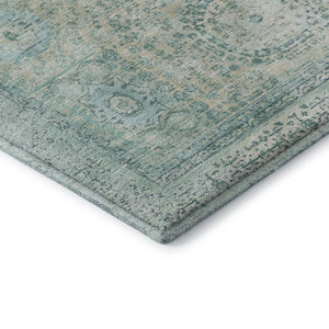 HomeRoots 9' X 12' Turquoise and Beige Oriental Area Rug - Stain Resistant, UV Protected, Family-Friendly Design 699799