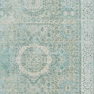 HomeRoots 9' X 12' Turquoise and Beige Oriental Area Rug - Stain Resistant, UV Protected, Family-Friendly Design 699799