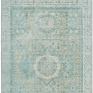 HomeRoots 9' X 12' Turquoise and Beige Oriental Area Rug - Stain Resistant, UV Protected, Family-Friendly Design 699799