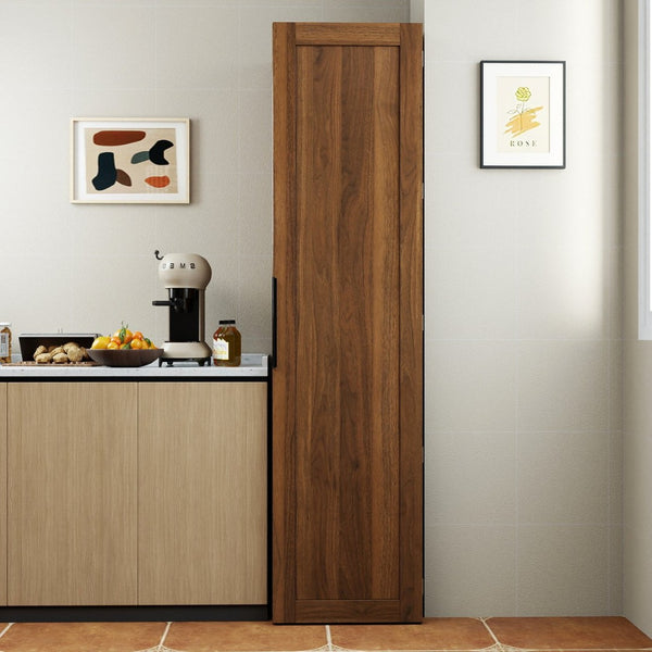 English Elm Kitchen Pantry Cabinet Freestanding Melamine Storage with Shelves for Dining Room Walnut W331P435939