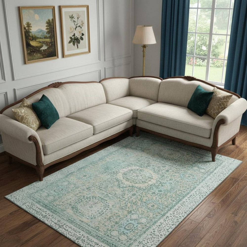 HomeRoots 10' X 14' Turquoise & Beige Washable Area Rug - UV Protected, Durable & Stylish for Any Room! 699800