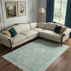 HomeRoots 10' X 14' Turquoise & Beige Washable Area Rug - UV Protected, Durable & Stylish for Any Room! 699800