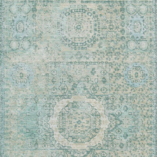 HomeRoots 10' X 14' Turquoise & Beige Washable Area Rug - UV Protected, Durable & Stylish for Any Room! 699800