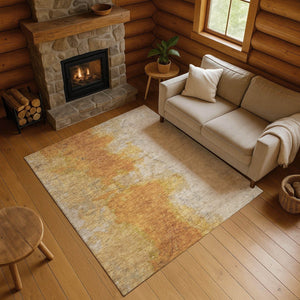 HomeRoots 5' X 8' Copper And Beige Abstract Area Rug - Washable, UV Protected, Durable, Perfect for Families! 699802