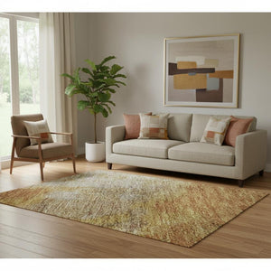 HomeRoots 5' X 8' Copper And Beige Abstract Area Rug - Washable, UV Protected, Durable, Perfect for Families! 699802