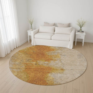 HomeRoots 8' Copper and Beige Abstract Round Area Rug - Durable, Washable, UV-Protected for Busy Homes 699803