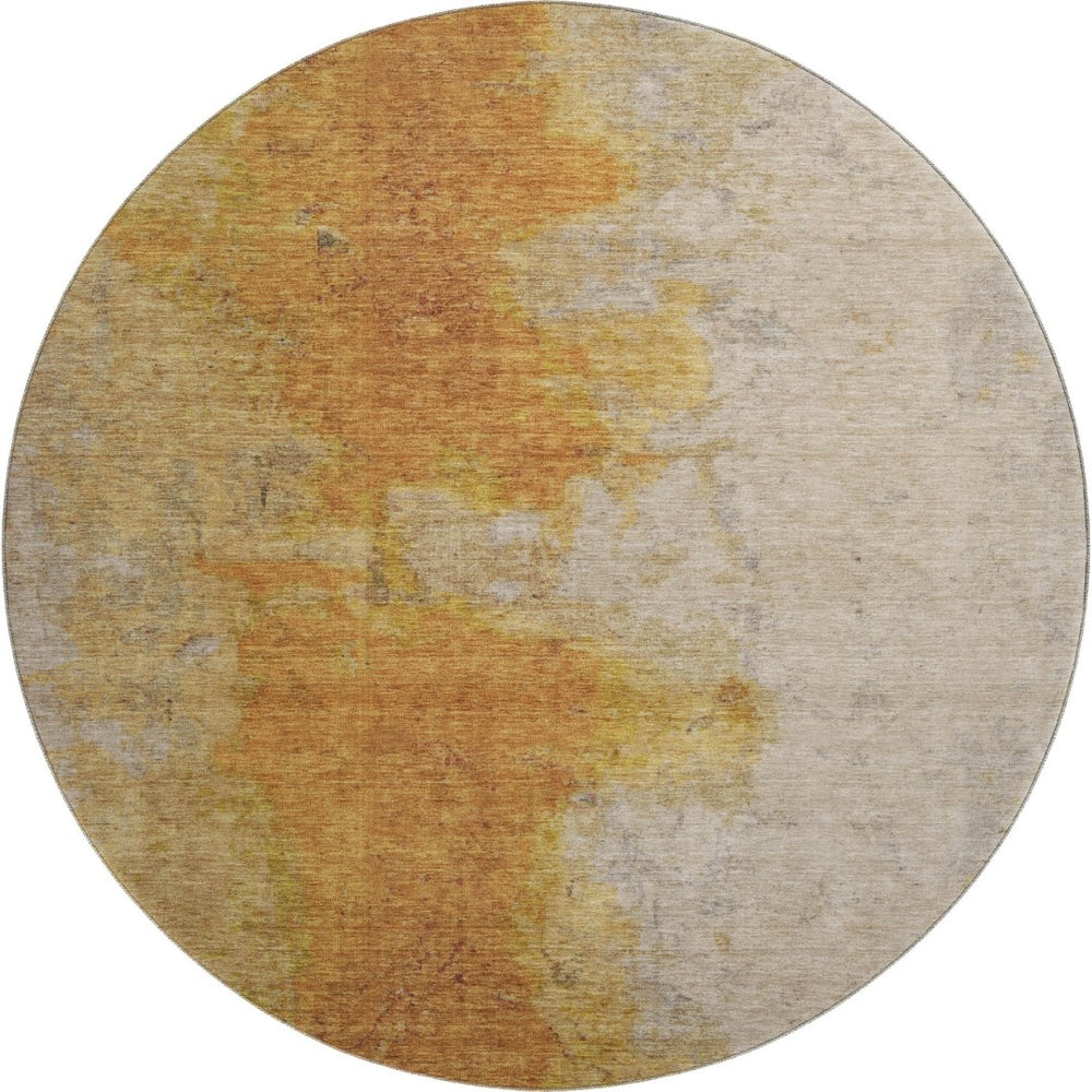 HomeRoots 8' Copper and Beige Abstract Round Area Rug - Durable, Washable, UV-Protected for Busy Homes 699803