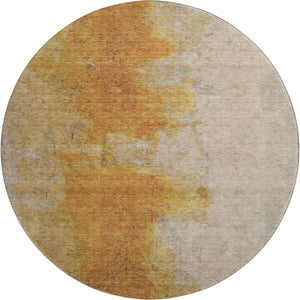 HomeRoots 8' Copper and Beige Abstract Round Area Rug - Durable, Washable, UV-Protected for Busy Homes 699803