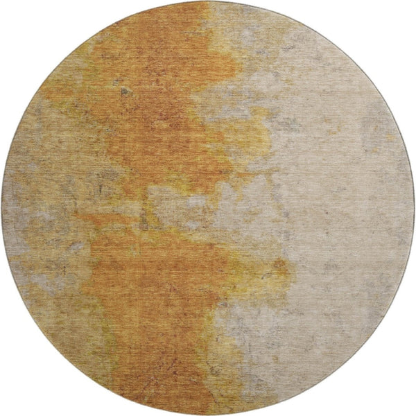 HomeRoots 8' Copper and Beige Abstract Round Area Rug - Durable, Washable, UV-Protected for Busy Homes 699803