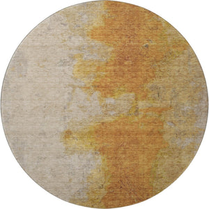 HomeRoots 8' Copper and Beige Abstract Round Area Rug - Durable, Washable, UV-Protected for Busy Homes 699803