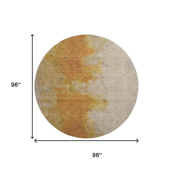 HomeRoots 8' Copper and Beige Abstract Round Area Rug - Durable, Washable, UV-Protected for Busy Homes 699803