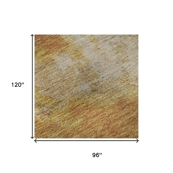 HomeRoots 8' X 10' Copper and Beige Abstract Washable Area Rug - Durable, Stylish, UV-Protected for Modern Homes! 699804